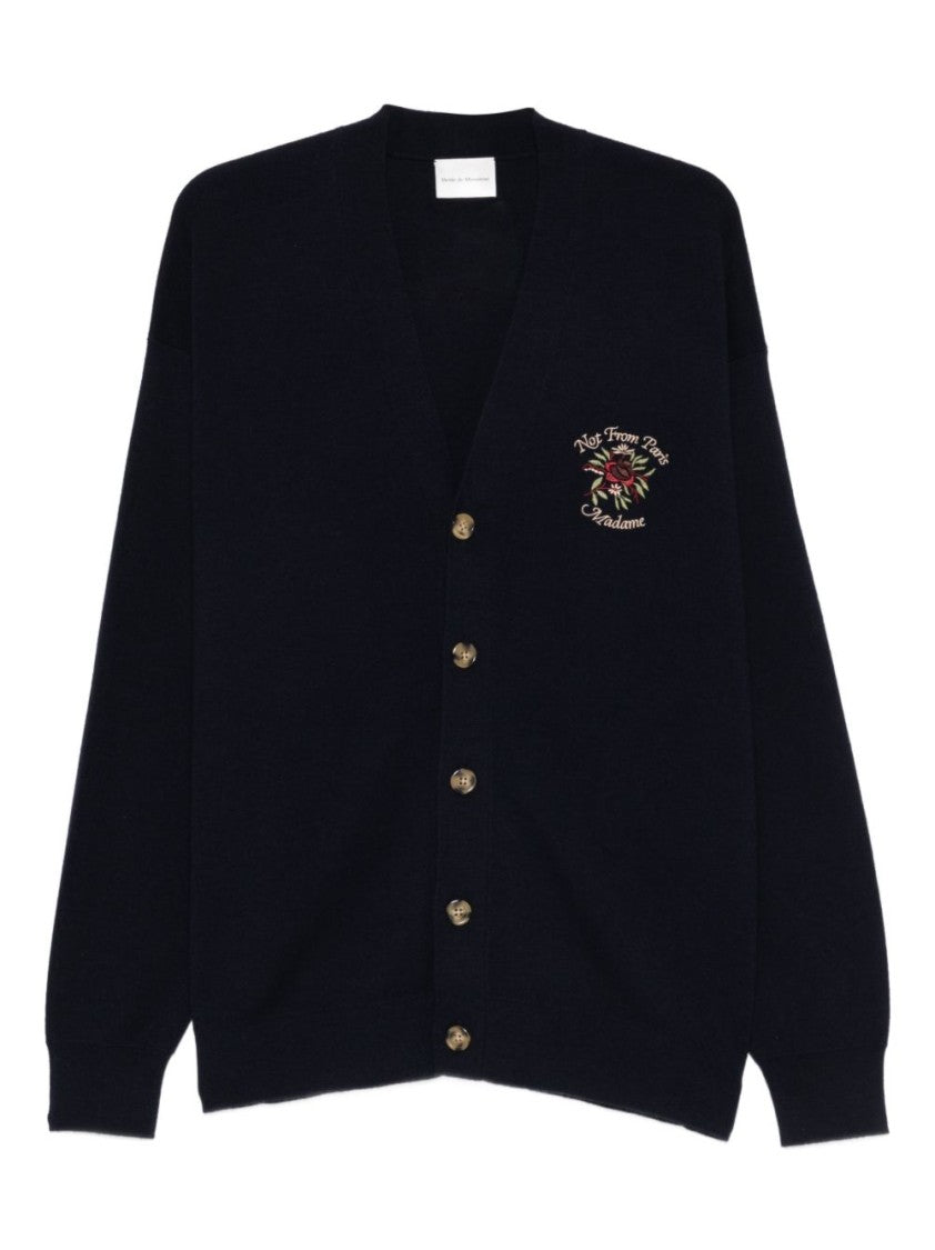 Drôle De Monsieur Dark Navy Merino Wool Cardigan