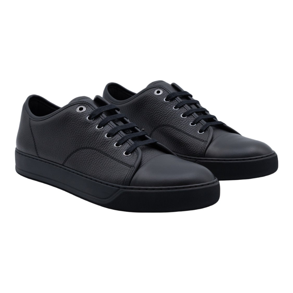 Lanvin Low-Top Textured Leather Sneakers With Metal Eyelets