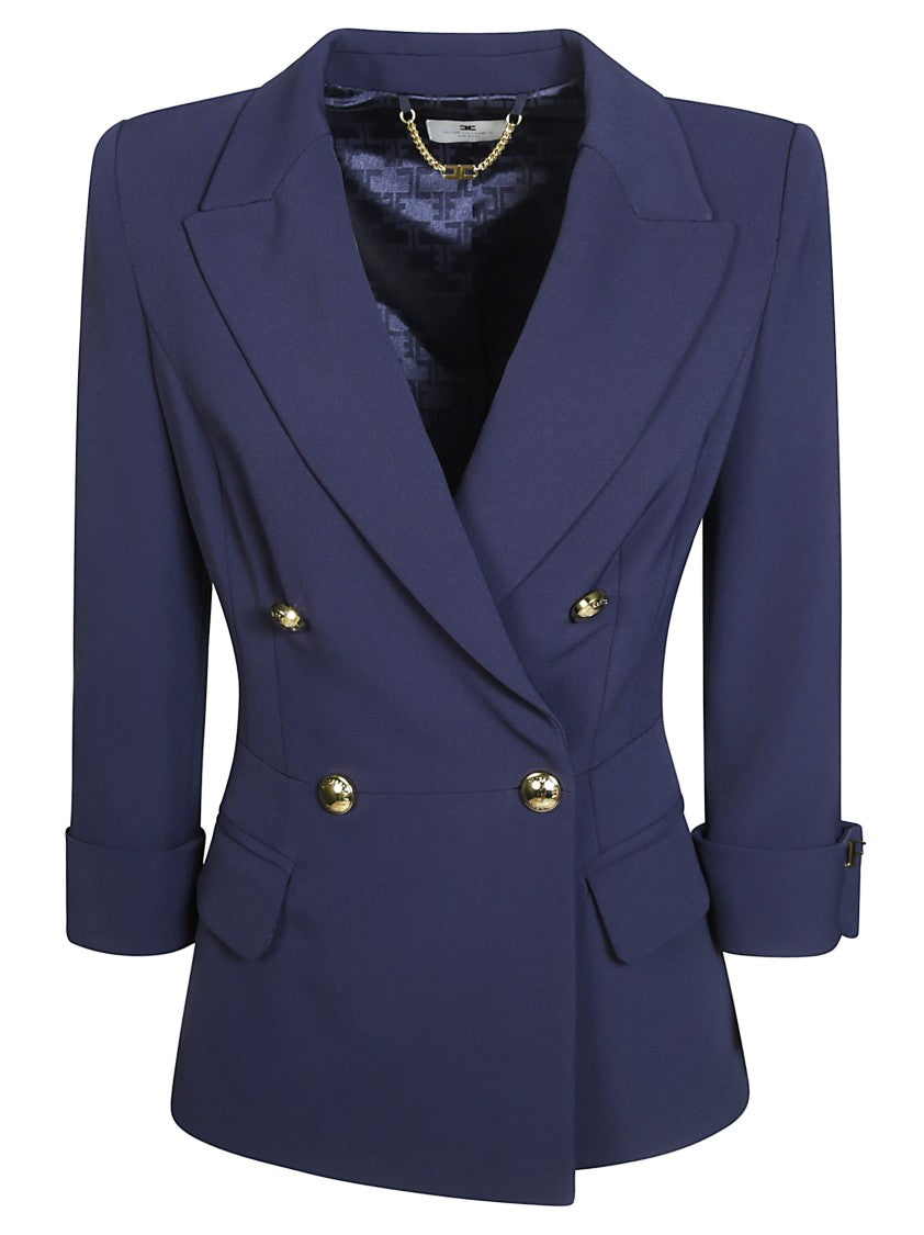 Elisabetta Franchi Gold-Tone Buttons Tailored Double-Breasted Blazer
