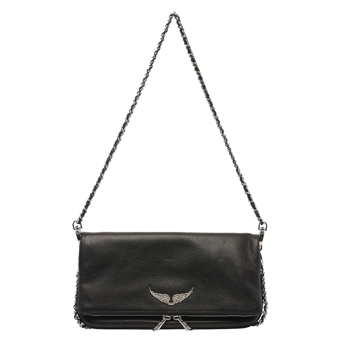 Zadig & Voltaire Textured Black Leather Rock Shoulder Bag With Chain-Link Strap