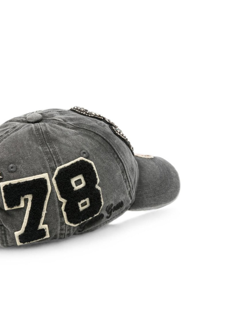 Golden Goose Embellished Black Cap With Distressed Finish