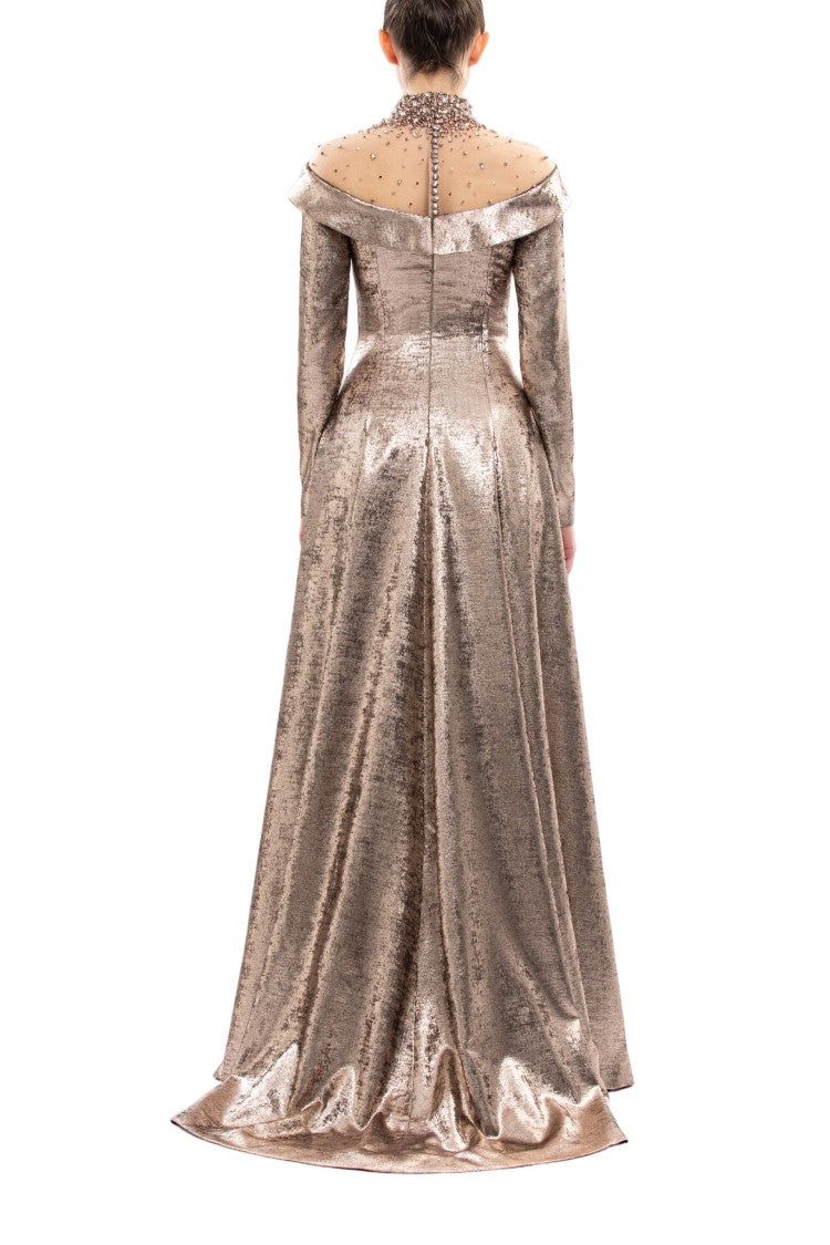 Saiid Kobeisy Embellished Off-Shoulder Lamé Dress