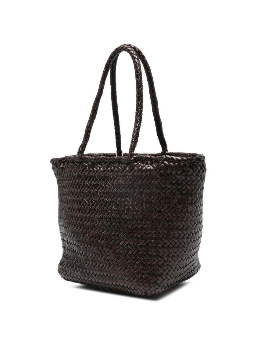 Dragon Diffusion Woven Brown Calf Leather Shopper Bag With Braided Handles