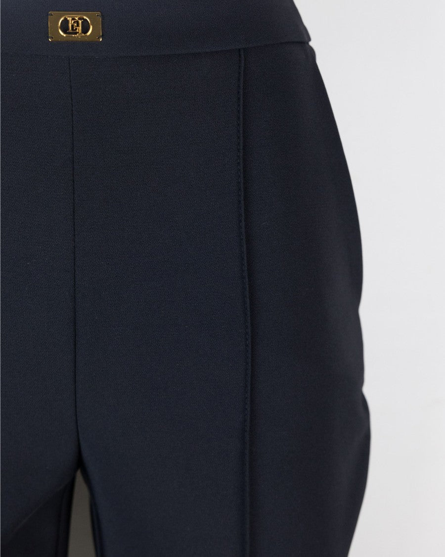 Elisabetta Franchi Blue Crêpe Trousers With Logo Plaque