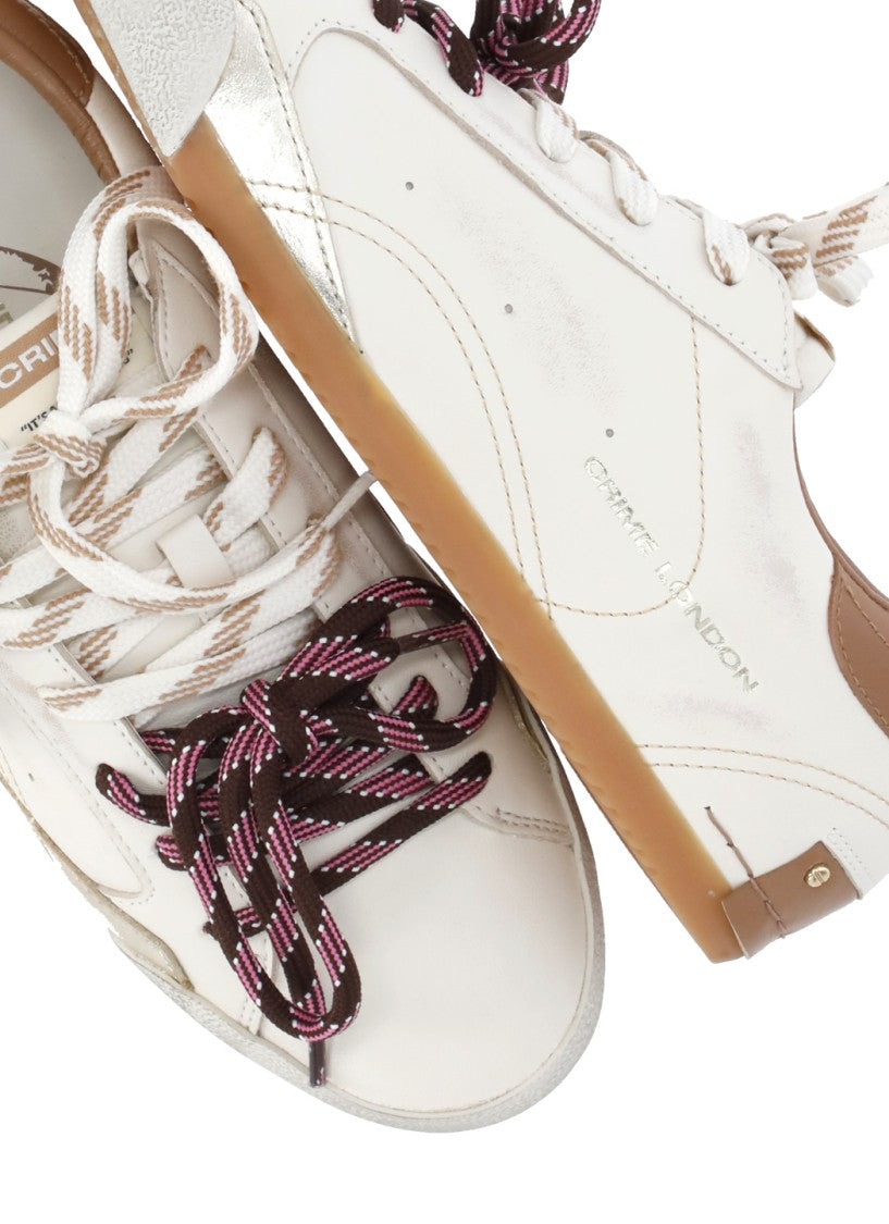 Crime London White Sneakerina Double Laces Leather Sneakers