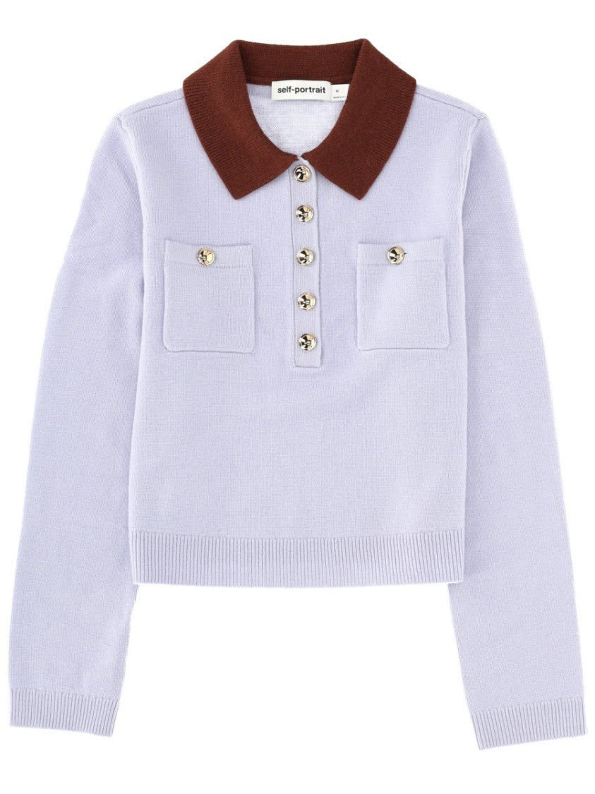 Self-Portrait Cropped Contrast Collar Preppy Sweater