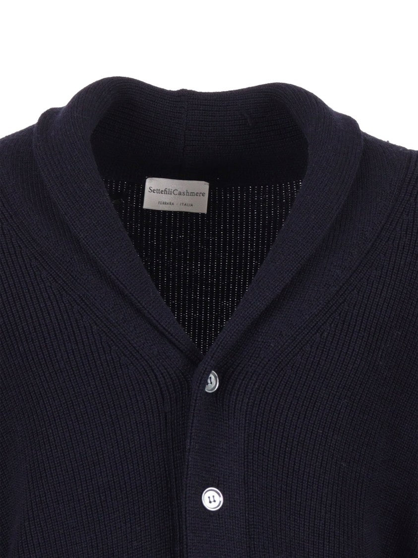Sette Fili Cashmere Shawl Collar Cardigan With Textured Pearl Stitch And Front Pockets