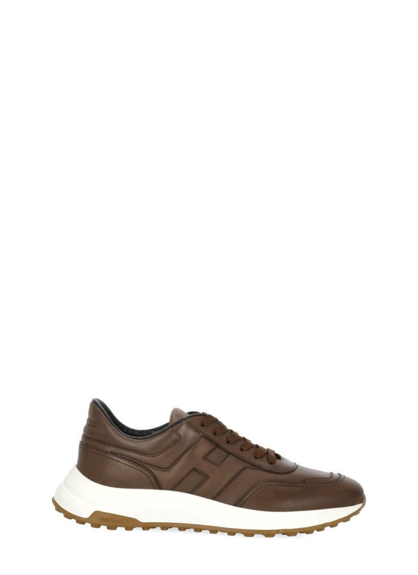 Hogan Brown Leather Low-Top Sneakers
