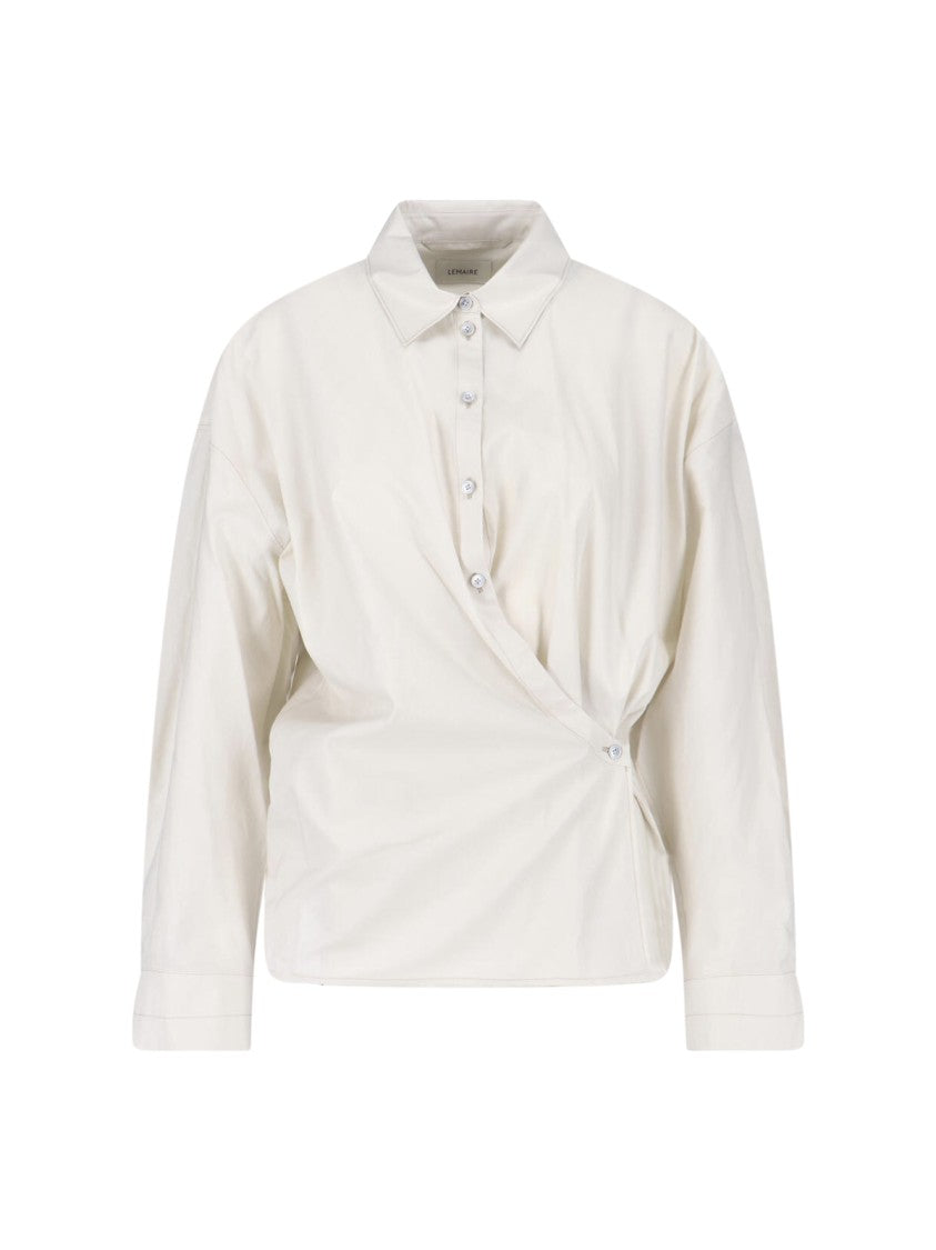 Lemaire Cream Drape Detail Long-Sleeve Cotton-Silk Shirt