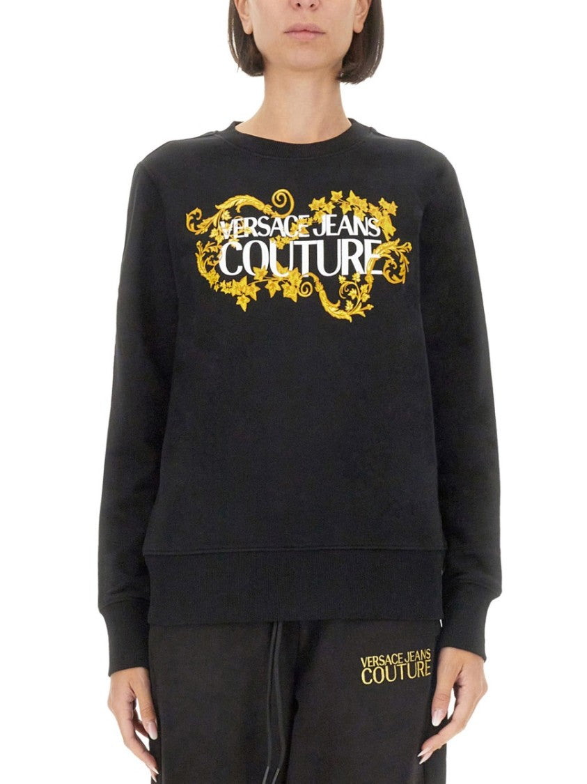 Versace Jeans Couture Black Sweatshirt With Bold Logo Graphic