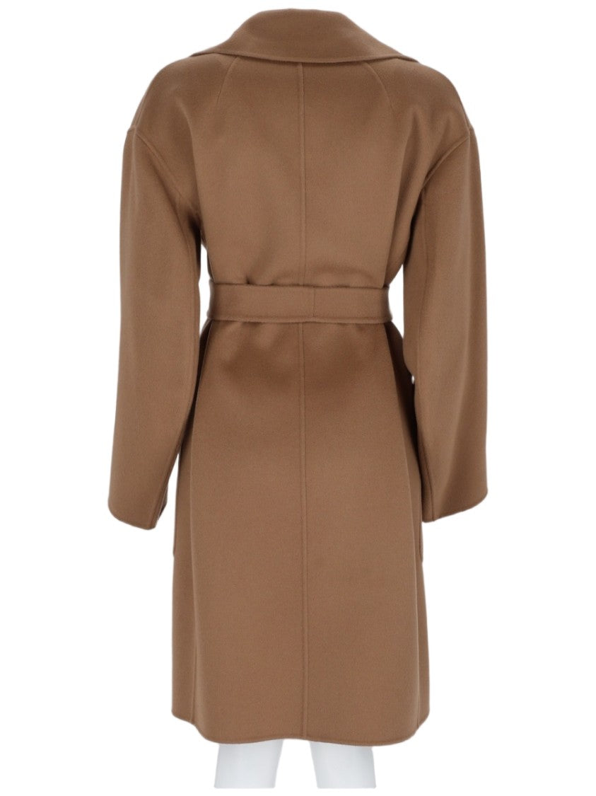 Max Mara Mid-Length Brown Wool Coat With Wide Lapel Collar
