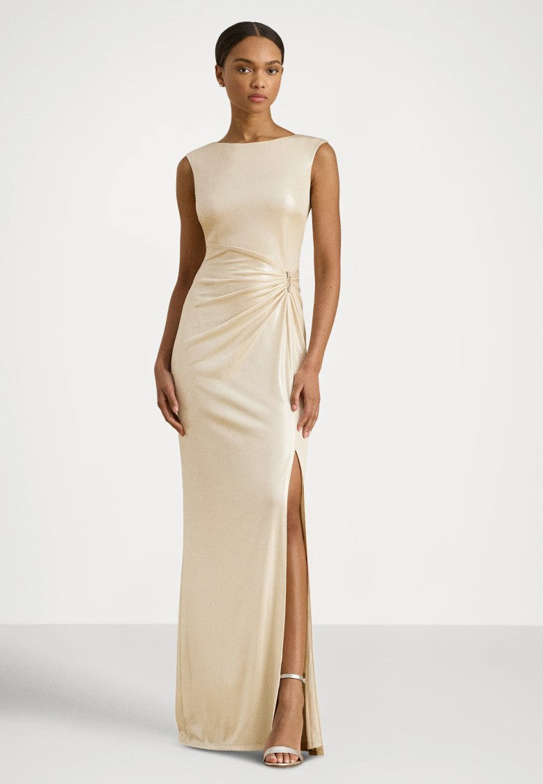 Lauren Ralph Lauren Natural Metallic Jersey Evening Gown