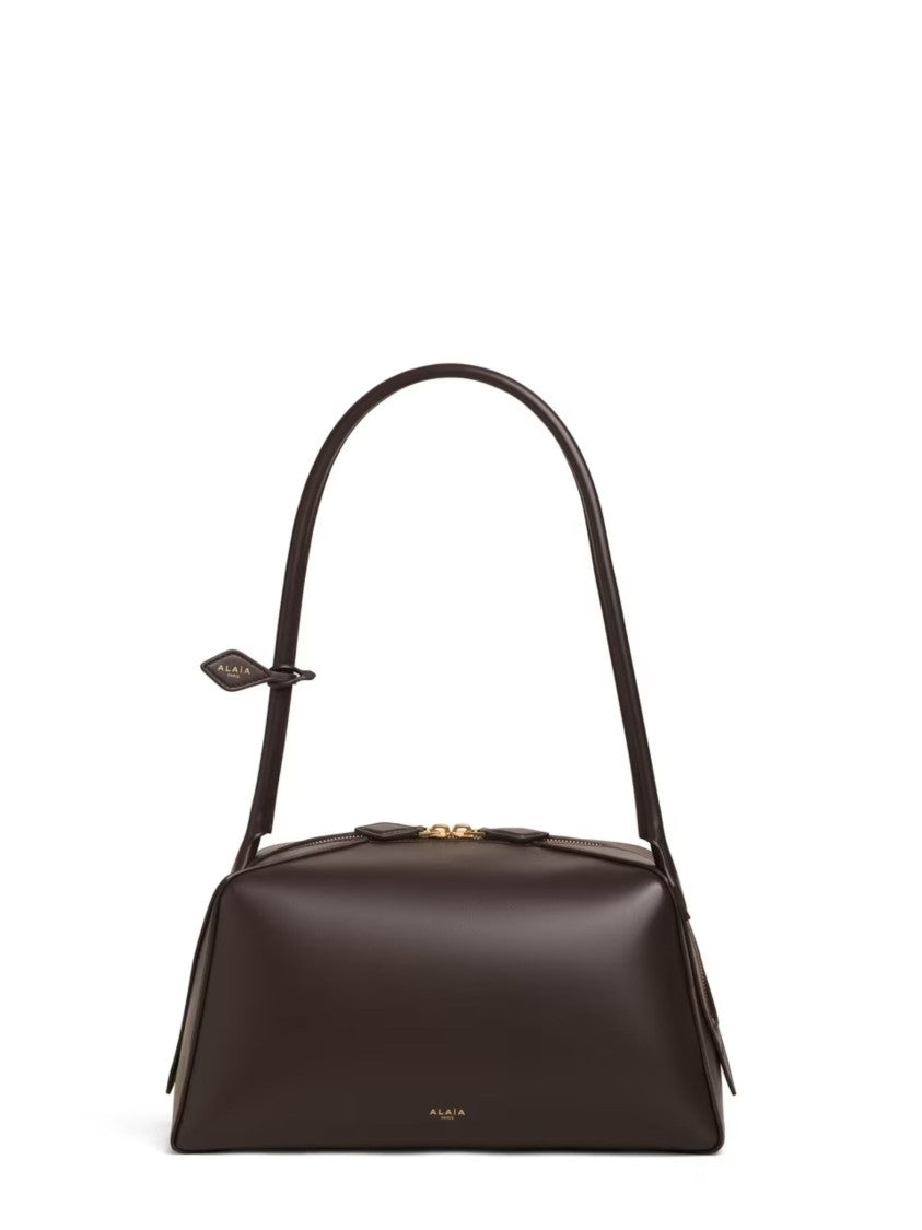Alaïa Dark Brown Structured Rectangular Leather Shoulder Bag