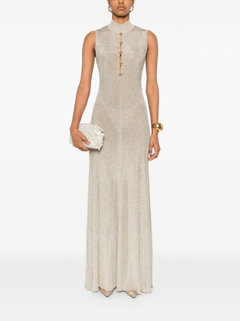 Self-Portrait Maxi Dress In Shimmering Gold Viscose Blend