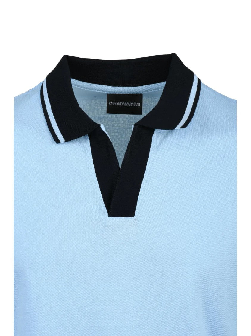 Emporio Armani Light Blue Cotton Ribbed Polo Shirt