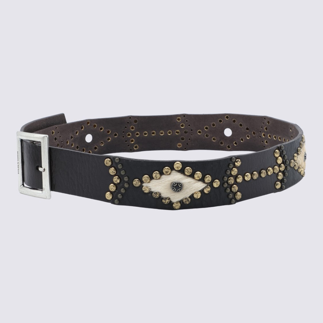 Golden Goose Rugged Black Leather Belt With Textured Accents