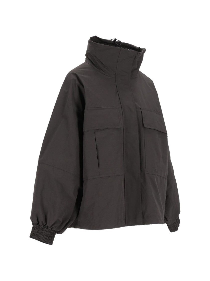 Max Mara Black Boxy High Stand Collar Voluminous Sleeve Coat