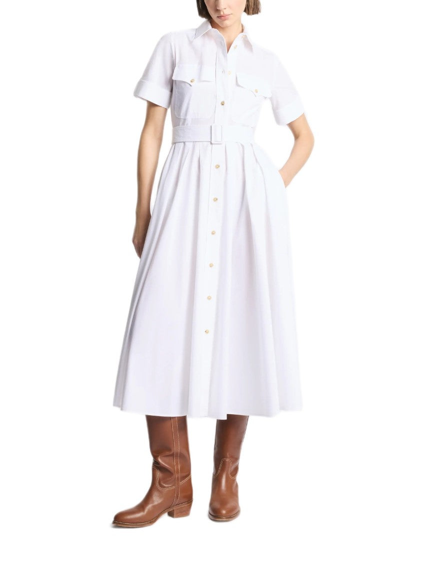 Fay Shirt-Collar Midi Dress With Waist-Cinching Belt