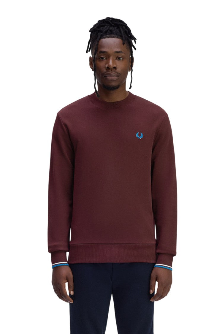 Fred Perry Bordeaux Crewneck Sweatshirt With Contrasting Double-Tipped Cuffs