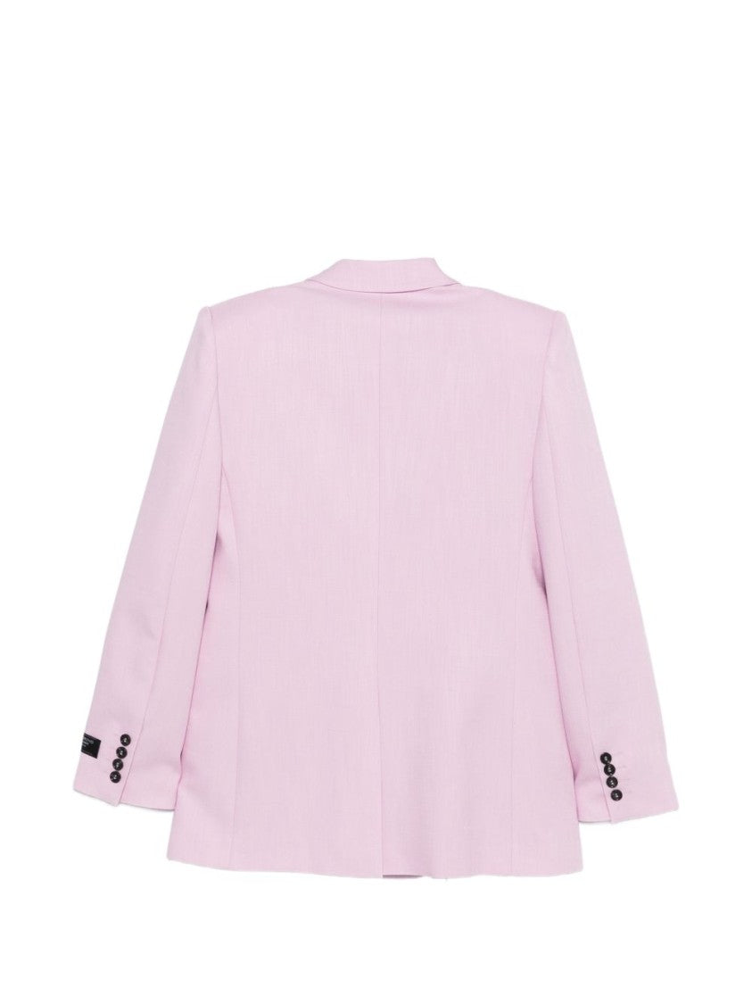 Msgm Double-Breasted Tailored Pink Jacket With Notched Lapel