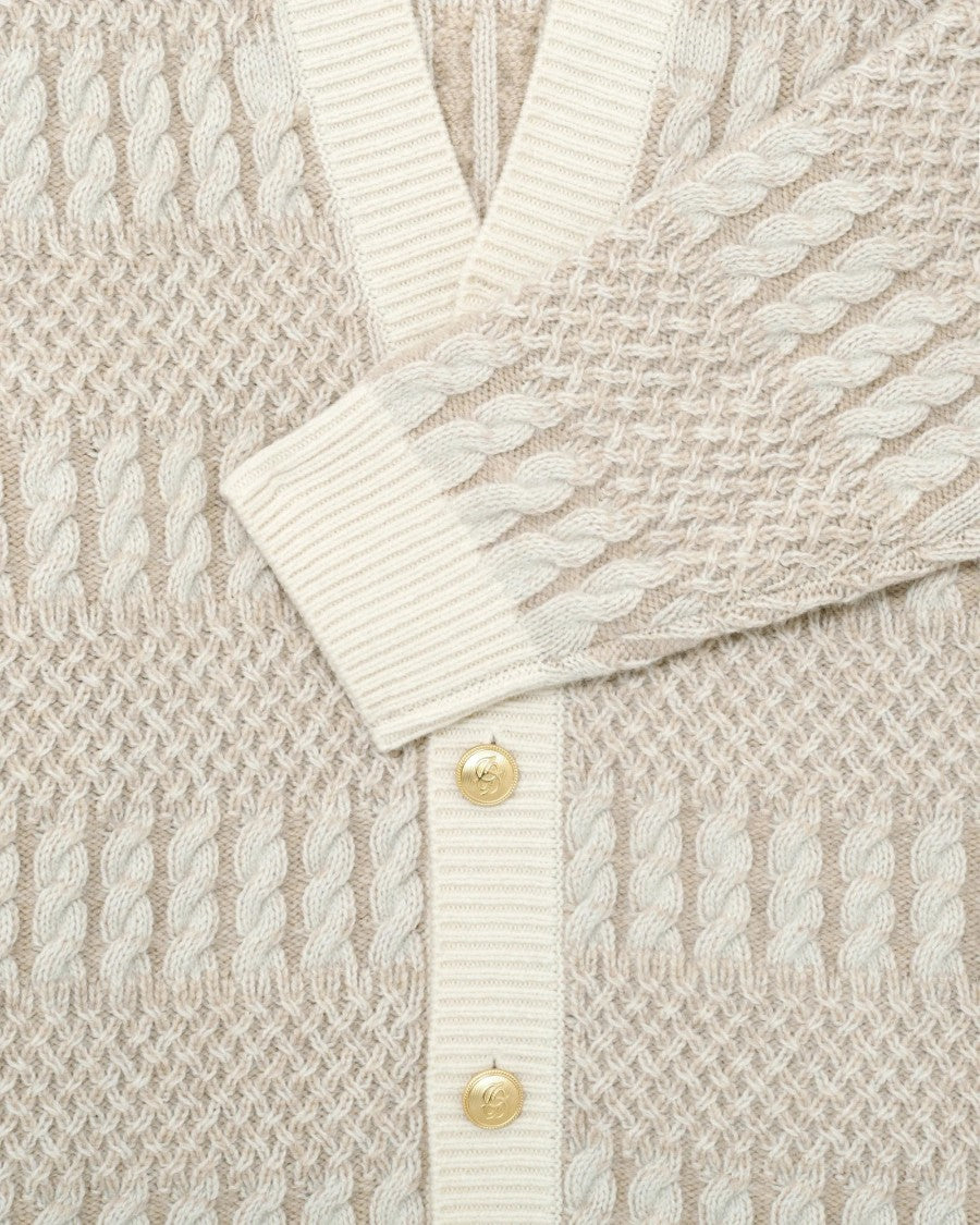 Drôle De Monsieur Off White Two-Tone Torsades Wool Cardigan