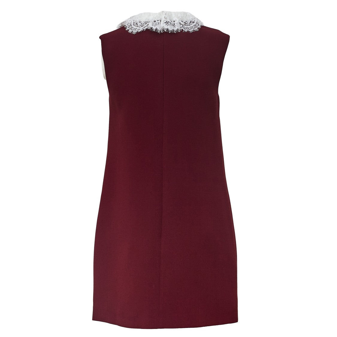 Self-Portrait Burgundy Crepe Mini Dress With Lace Ruffled Collar