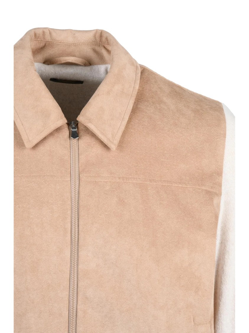 Ambrosio Beige Suede Effect Virgin Wool Zip Jacket