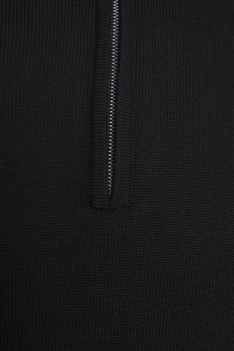 Paolo Pecora Mock Neck Half-Zip Knit Sweater With Ribbed Details