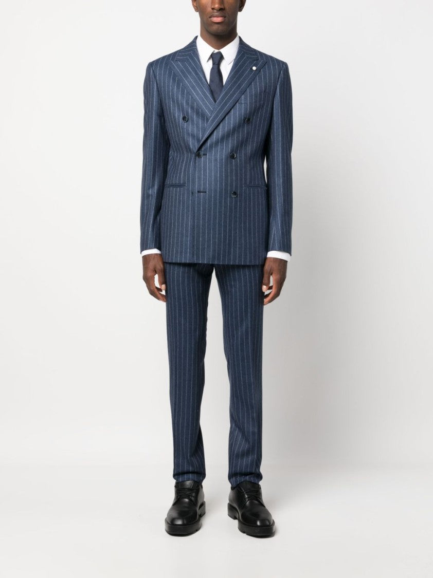 Luigi Bianchi Double-Breasted Navy Virgin Wool Suit With Pinstripe Pattern
