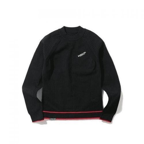 Mark&Lona Long-Sleeve Crewneck Top With Red Trim And Logo Detail