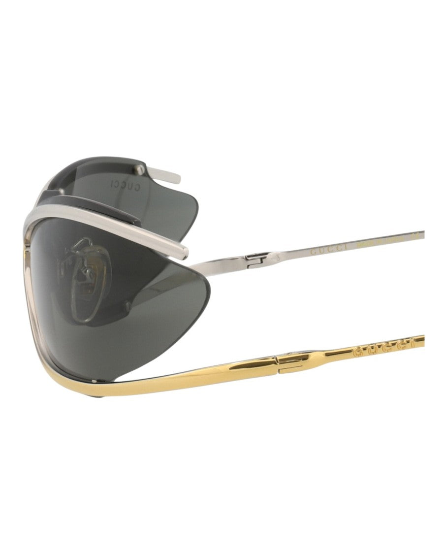 Gucci Shield-Frame Metal Sunglasses With Dual-Tone Finish