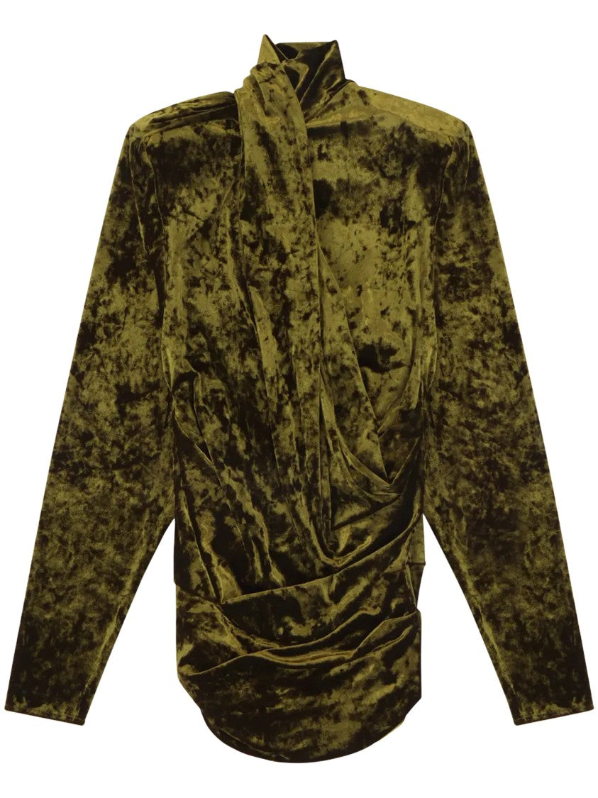Entire Studios Olive Green Draped Ruched Velvet Dress