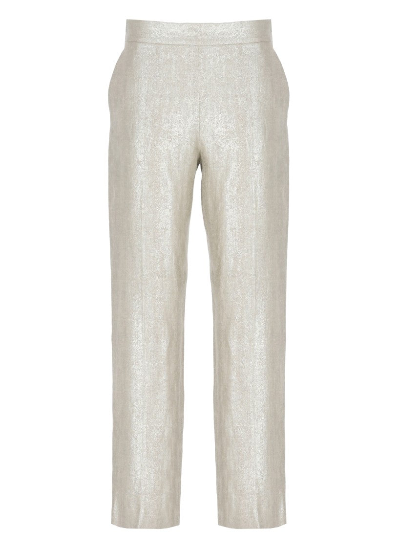 Antonelli Wide Leg Gold Linen Pants With Side Zip