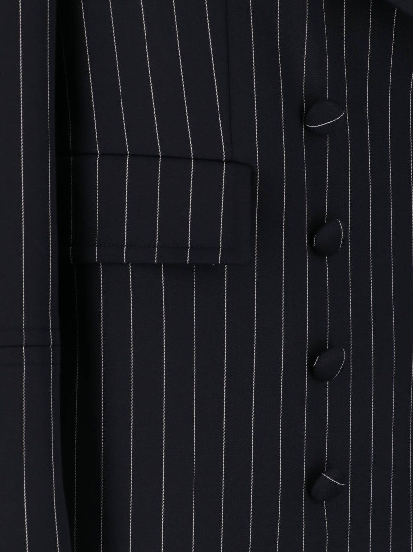 Dondup Black Gessato Wool Pinstripe Coat
