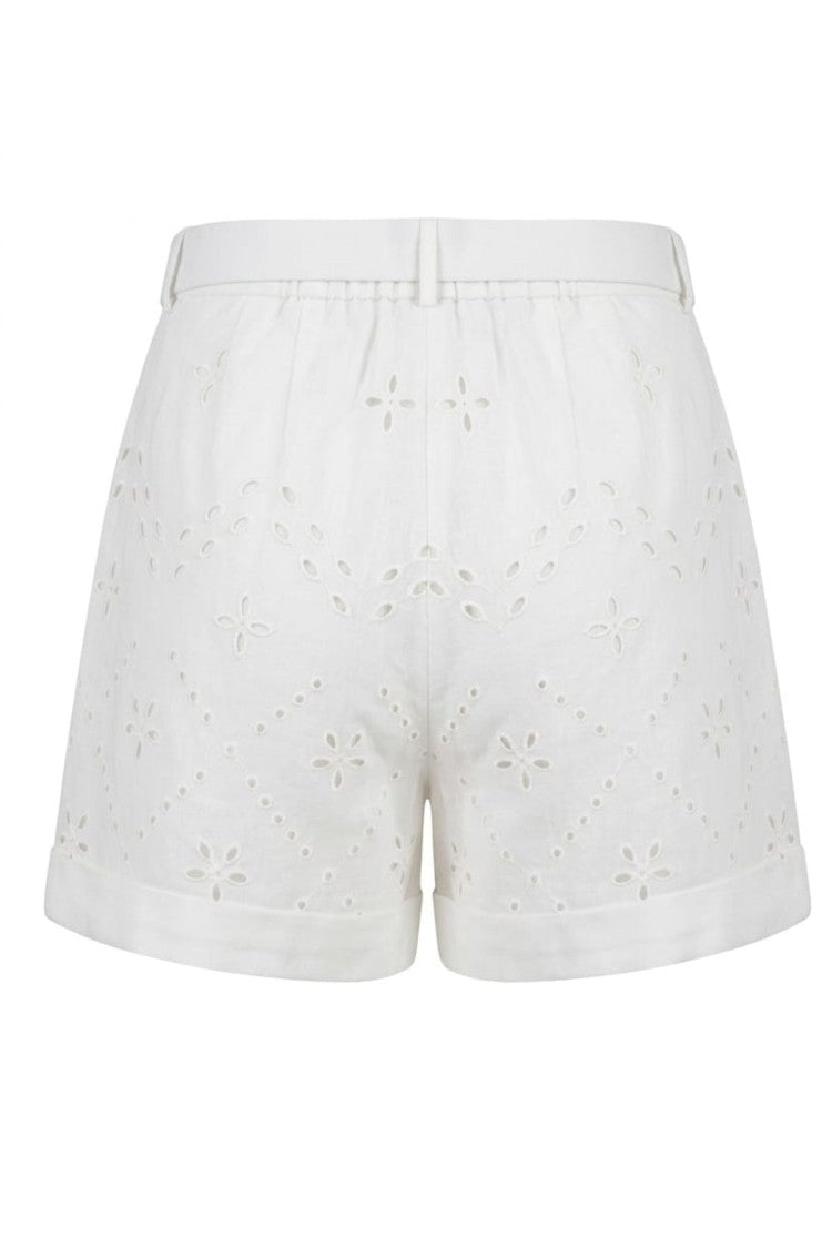 Hemant & Nandita White Kota Belted Sangallo-Lace Cotton-Blend Shorts