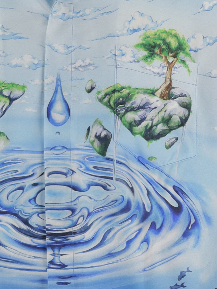 Casablanca Light Blue Silk Graphic Shirt