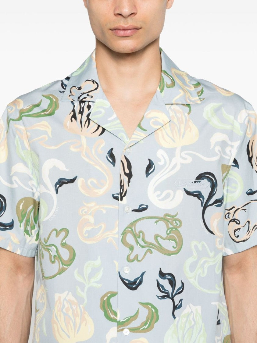 Lanvin Blue Abstract Pattern Cotton Poplin Shirt