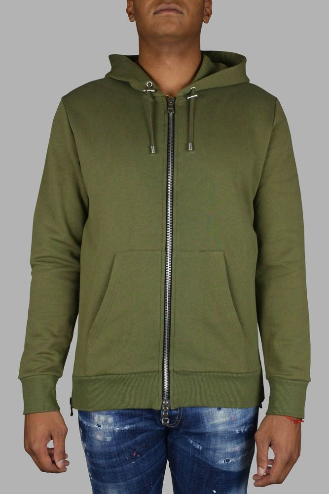 Balmain Khaki Hooded Cardigan With Zipped Side Closures
