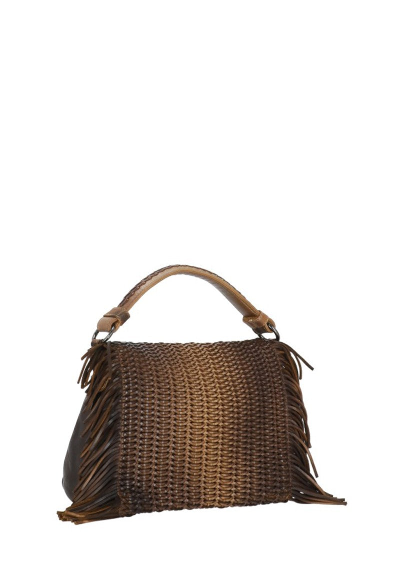 Reptile's House Gradient Brown Braided Handbag With Fringed Detail