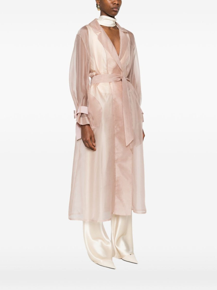 Herno Pink Silk Coat With Lapel Collar