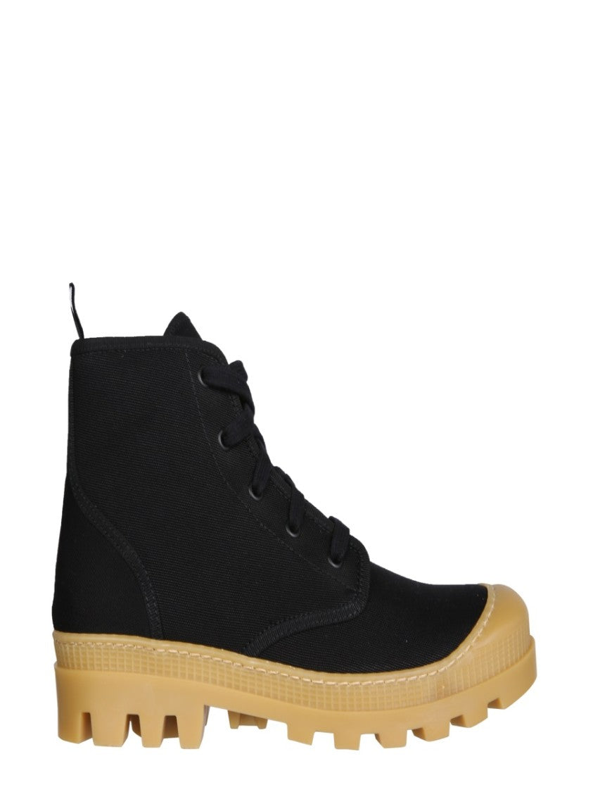 Gia Borghini Chunky Sole Black Canvas Hiking Boots