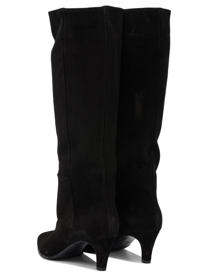 Strategia Pointed Toe Black Knee-High Boots