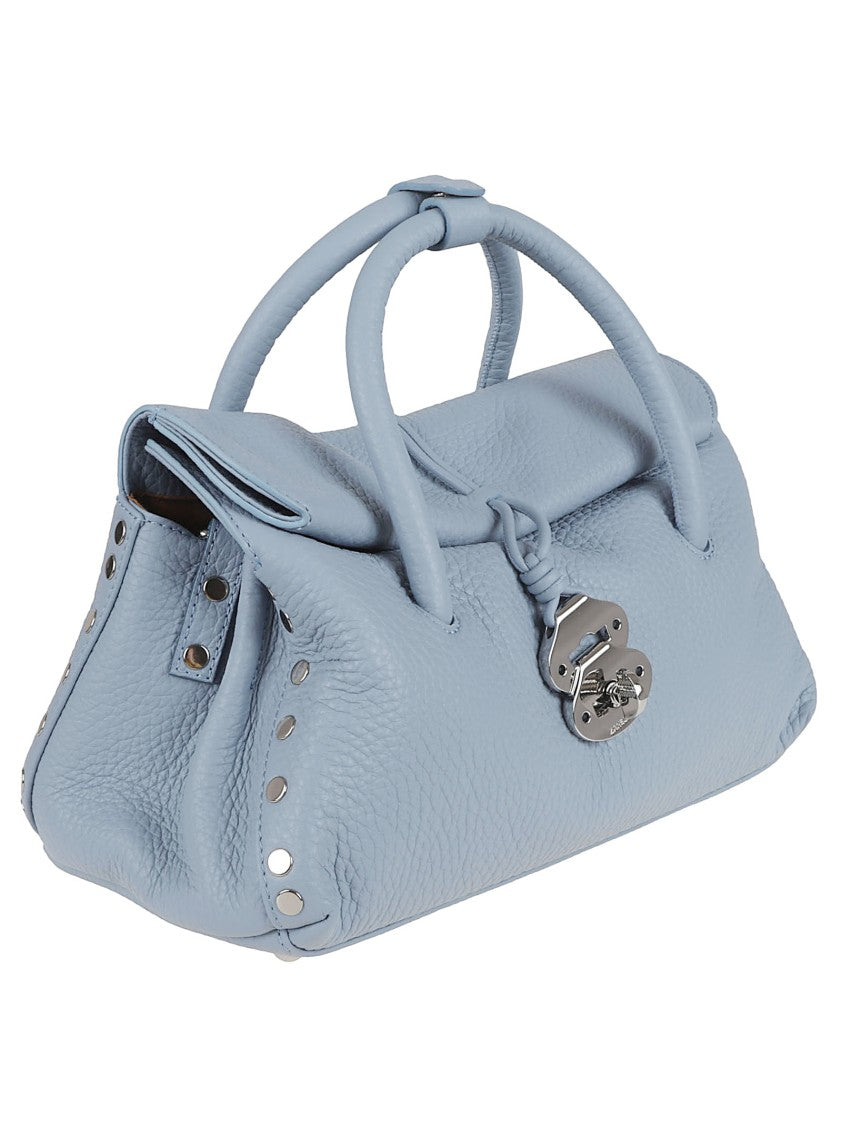 Zanellato Structured Blue Pebbled Leather Shoulder Bag