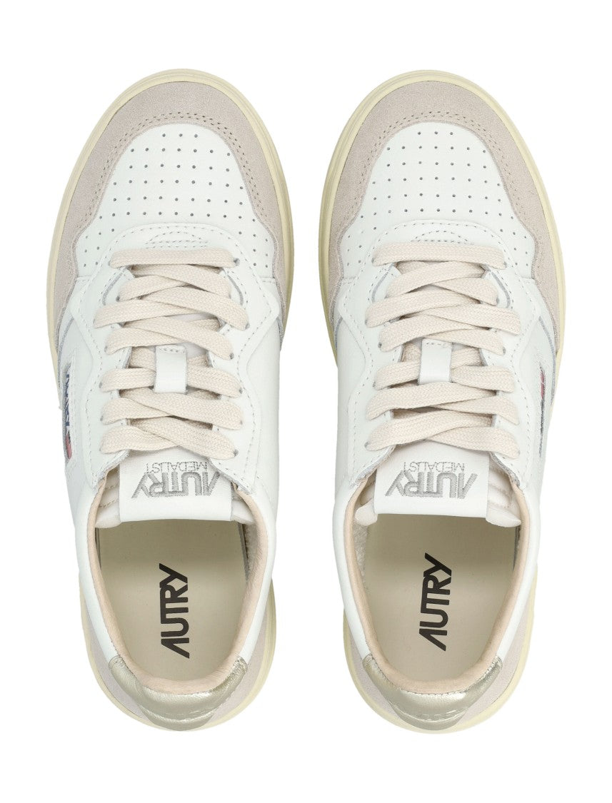Autry White Medalist Leather Suede Sneakers