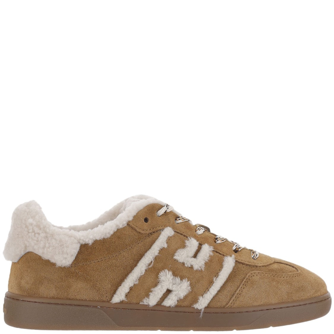 Hogan Tan Suede Shearling Trim Sneakers