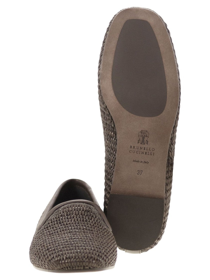 Brunello Cucinelli Techno Raffia Slipper With Precious Trim