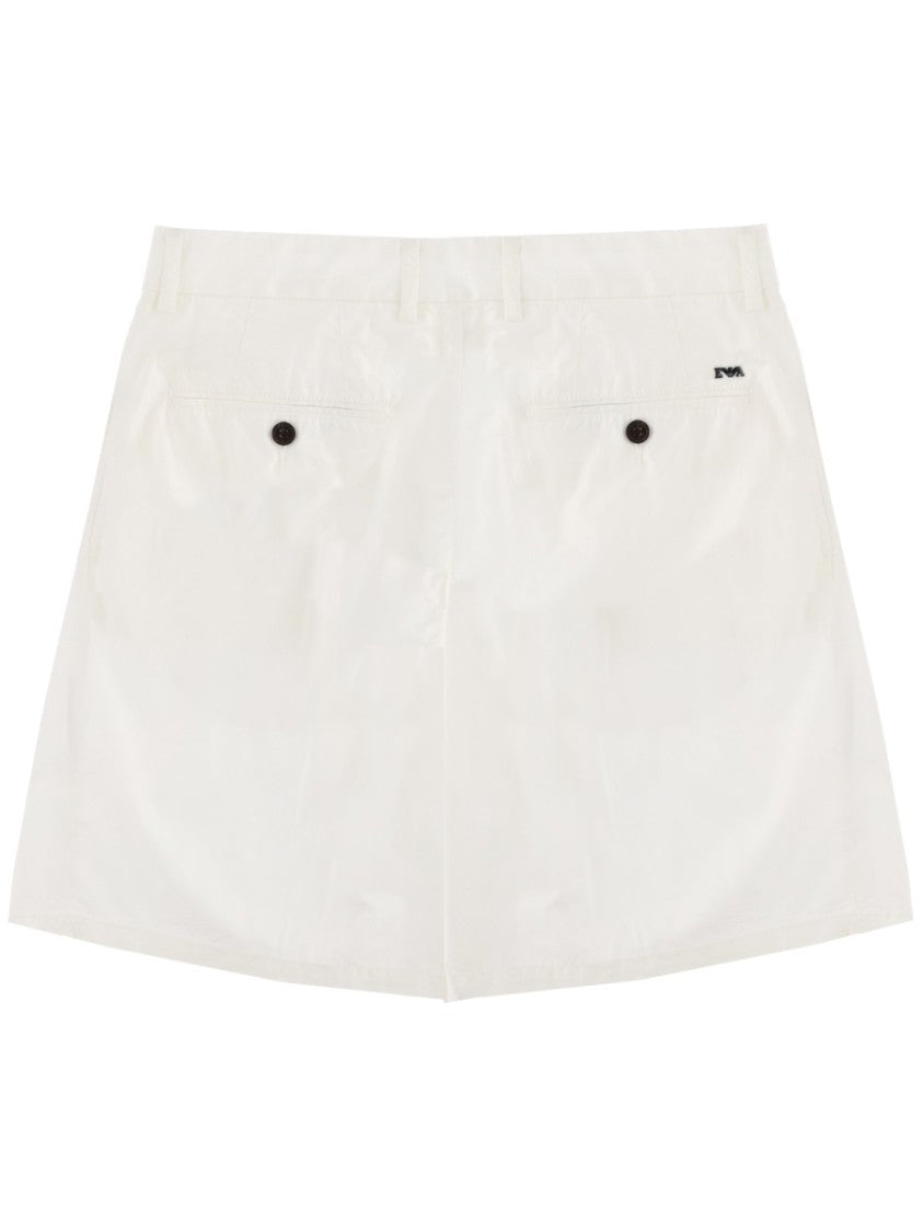 Emporio Armani Flat Front Subtle Pleats Cotton Shorts