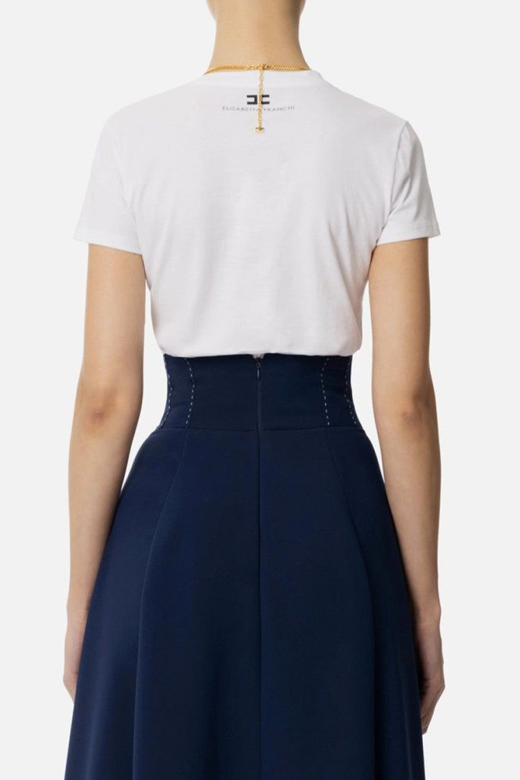 Elisabetta Franchi Fitted Cotton Knit Top With Ruched Detail