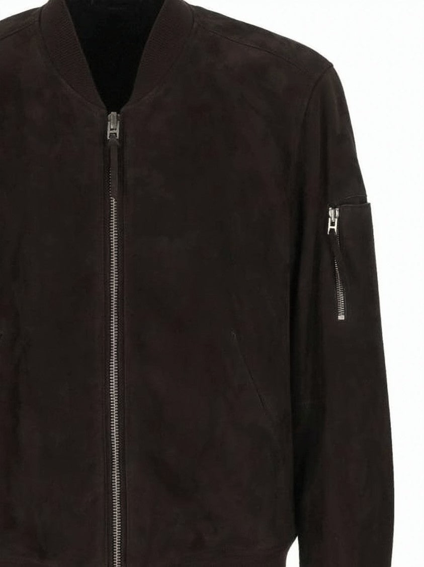 Tom Ford Brown Bomber Jacket In Smooth Lambskin Leather
