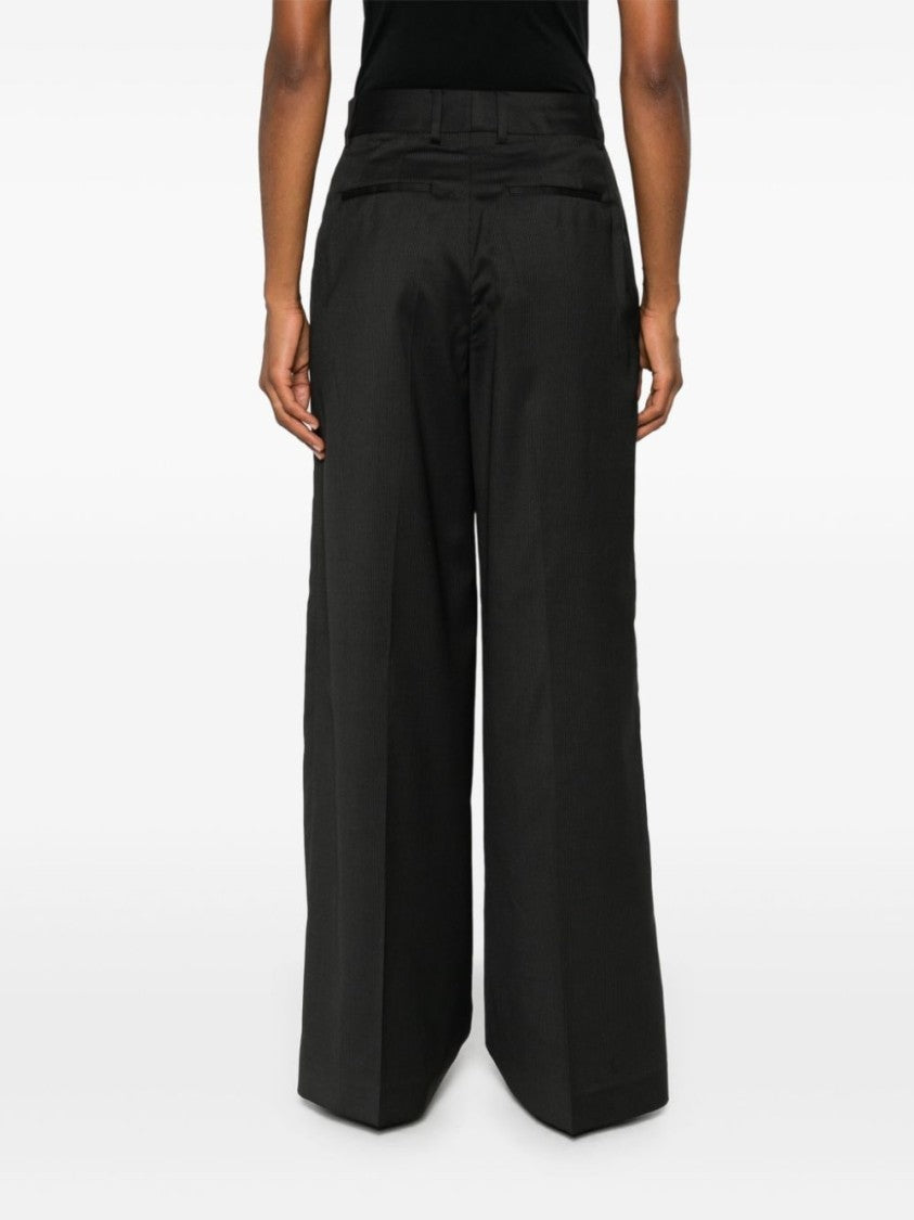 Officine Generale Black/Ecru Wool Trousers